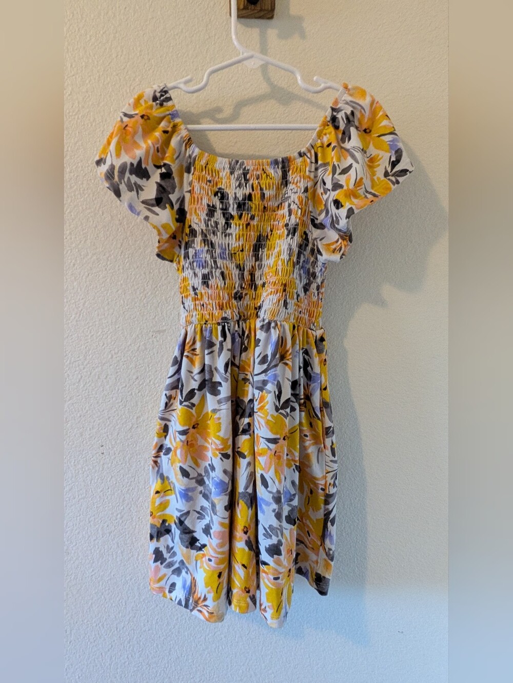 Speechless Girls 7 Yellow Floral Smocked Flutter Sleeve Fall Dress
